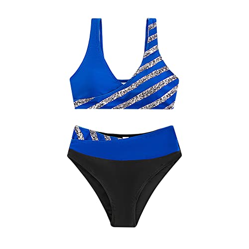 Conjunto de bikini para mujer push up de dos piezas, traje de baño de tallas grandes, ropa de baño, traje de baño blanco transparente, traje de baño con push up y barriga, D - azul, S