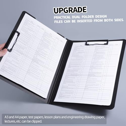 Image of FRETONBA Clipboard A4 Writing Case Clipboard with Lid Blue | Clipboard Folder with 2 Clips, Writing Board for Office /Construction Site /School, Clipboard Folder