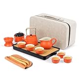 fanquare Orange Chinesischer Teeservice Porzellan Kung Fu Tee Sets für Erwachsene 13 Stück Traditionelles Reise Teeservice mit Teekanne Tablett Reisetasche Japanischer Tee Service für Geschenke