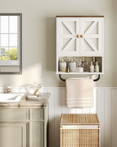 Bathroom-Wall-Cabinet-Medicine-Cabinet-with-Open-Partition-and-Towel-Bar-Rustic-Storage-Cabinet-with-Open-and-Hidden-Storage-Space-for-Bathroom-Living-Room-Kitchen-White-and-Walnut Bathroom Wall Cabinet Medicine Cabinet with Open Partition and Towel Bar Rustic Storage Cabinet with Open and Hidden Storage Space for Bathroom Living Room Kitchen White and Walnut