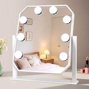 Foto di sylvwin Hollywood Specchio per il Trucco con 8 Luci LED - Ruotabile a 360°,3 Temperature di Colore Regolabili (3000K/4000K/6000K) Specchio Tavolo,Controllo Touch,Dimmerabile,Specchio di Vanità Plug-in