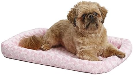 24L-Inch Pink Dog Bed or Cat Bed w/ Comfortable Bolster | Ideal for "Small" Dog Breeds & Fits a 24-Inch Dog Crate | Easy Maintenance Machine Wash & Dry | 1-Year Warranty