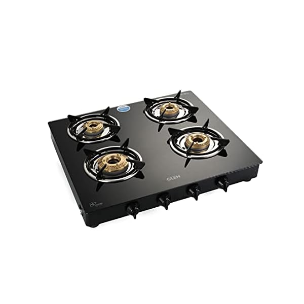 Glen 4 Burner LPG Gas Stove, Manual Ignition Gas Stove, ISI Certified (1040 GTXLHF, Black), 2 Years Warranty