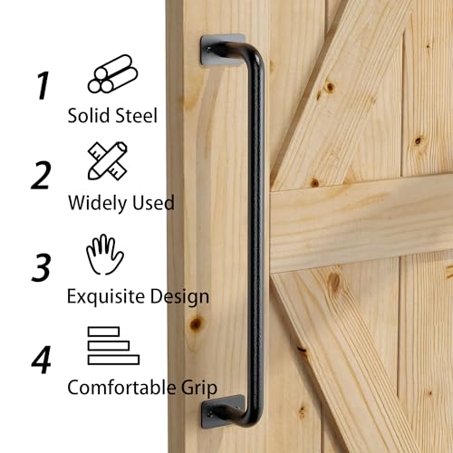 skysen 30CM Schiebetür Griff 2PC Türklinke Scheunentor Türgriff Schwarz Griffe mit Schlichter Stil mit Runde Eckform, Handgriff für Schiebetür Gartentor Schrank Badezimmer Schiebetür Komplettset