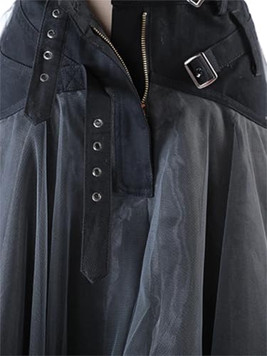 Womens High Waist A-Line Half-Body Skirt with Dark Denim and Mesh Layers Buckle Detail for A Loose4