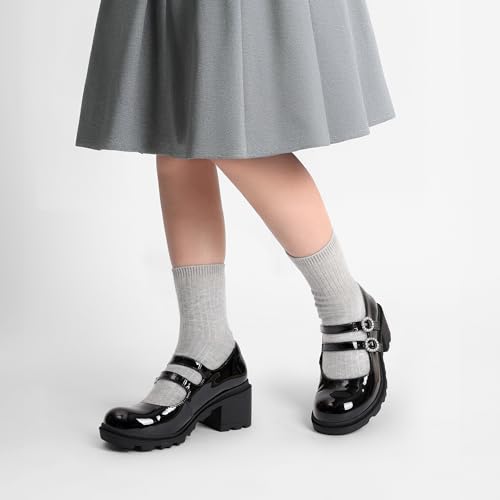 DREAM PAIRS Mary Jane Shoes for Girls Platform School Uniform Party Chunky Dress Heel Double Straps Flats for Little Big Kid2