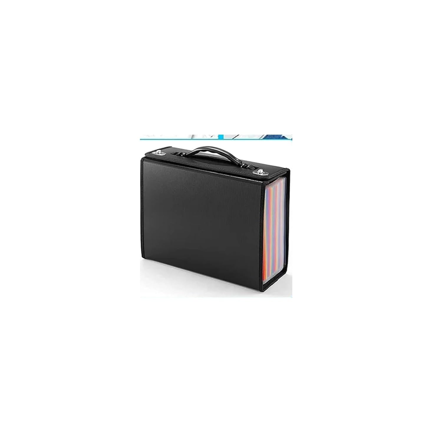 Organizador de archivos en acordeón de plástico, Organizador de archivos acordeón plástico, 24 bolsillos, negro, 330x100x250mm