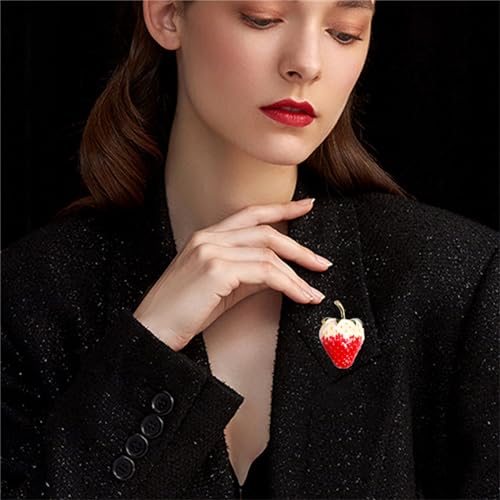 Image of coadipress Cute Strawberry Enamel Brooch Pins for Women Red Strawberry Dripping Oil Fruit Brooches Fashion Elegant Fruit Lapel Pin Badge Jewelry Gift