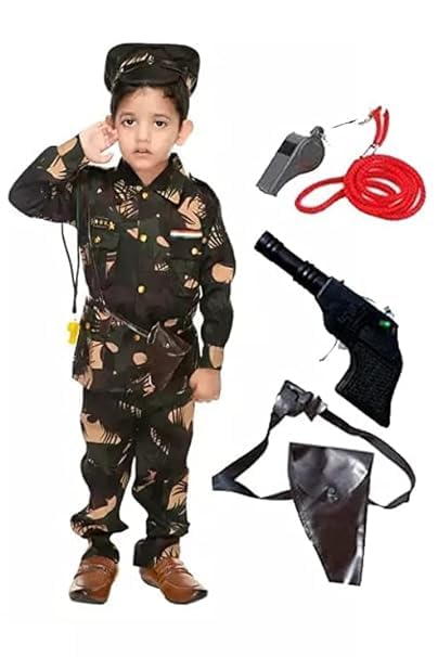 CHRISLEY ENTERPRISES Army dress for kids | Military Costume for Republic Day, Fancy Dress | Shirt, Pant, Cap, Gun, Gun Cover With Belt, Whistle, Whistle Rope., (6-7 years) (B0BXFGN4PV) Amazon Price History, Amazon Price Tracker