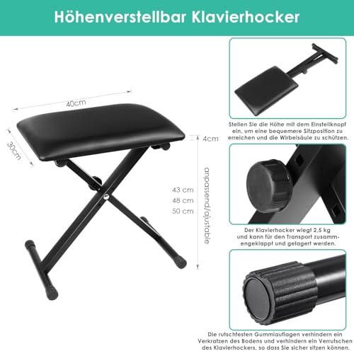 MAMIZO Support de clavier avec tabouret, réglable en hauteur, support de clavier et tabouret de clavier, double X-Frame, tabouret de piano, pliable, banc de clavier pour piano électrique, blanc - Les Beatles, Paul McCartney, John Lennon, RIngo Starr, George Harrison MAMIZO Support de clavier avec tabouret, réglable en hauteur, support de clavier et tabouret de clavier, double X-Frame, tabouret de piano, pliable, banc de clavier pour piano électrique, blanc – Image 4
