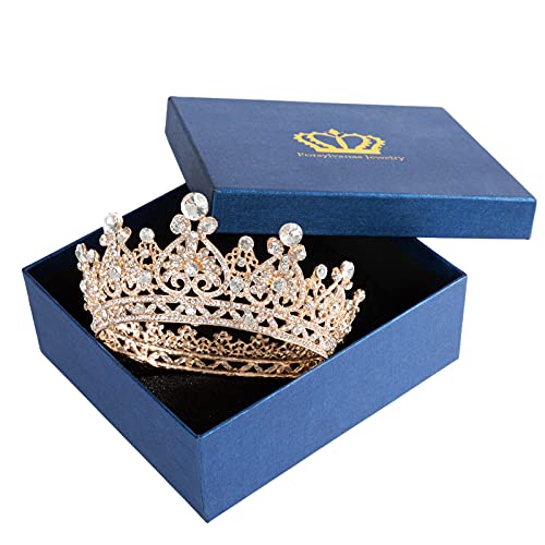 Gold Queen Crown for Women - Wedding Crown, Birthday Crown Crowns and Tiaras Hair Accessories for Costume Party Halloween (Gold queen crown)