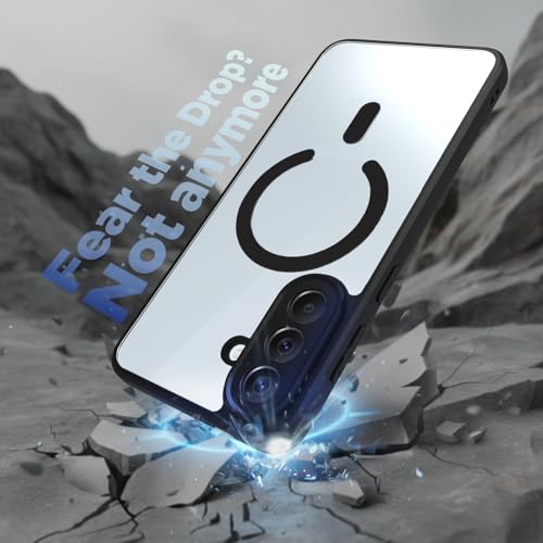 Image of RIGGEAR Shockproof Sleek Hybrid Armor Magnetic Back Cover Case Compatible with MagSafe Accessories for Samsung Galaxy A57 5G (Clear PC + Black TPU Bumper)