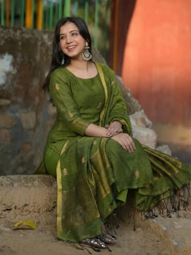 Image of Anni Designer Pure Cotton Maroon Kurta Pant Set with Dupatta for Women | 3 Piece Gold Hand Block Printed Suit Set | Cotton Kurta Set for Women | Festive Kurti Set