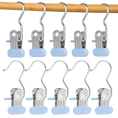 Anti-Rust Clip Space-Saving Clothespin Hat Pants Storage Hanging Travel Hook, 2025 New Space-Saving Clothespin Hat Pants Storage Hanging Travel Hook, Boot Hanger Clips for Closet (10, Blue)