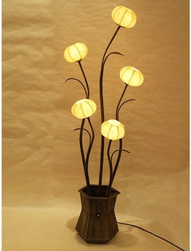 Amazon Co Jp 韓国製 韓紙 桑紙 照明 鉢花 フラワー アネモネ モチーフ 丸型 手作り 黄色 ランプシェード アンティーク フロアライト ベッドサイドランプ ホーム キッチン