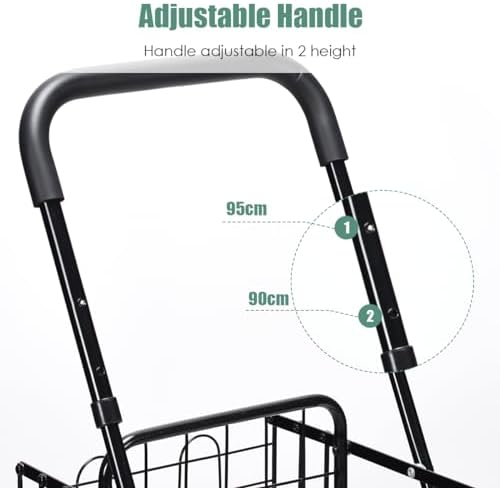 Foldable Shopping Cart with Wheels, Adjustable Height, Back Storage Basket, Foam Handle for Easy Transport, Lightweight & Durable Grocery Trolley for Shopping & Outdoor Use