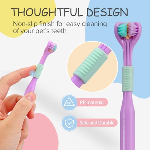 Image of Three-Sided Dog Toothbrush, Great Toothbrush for Large and Medium Dogs, Dog Tooth Brushing Kit for Cleaning Your Dog's Teeth, for Daily Care of Your Dog's Mouth. Purple, 8 Pcs L