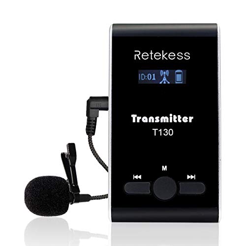 Retekess T130 Wireless Tour Guide Transmitter with Lavalier Microphone 99 Channel Church Translation System for Training Court(1 Transmitter)