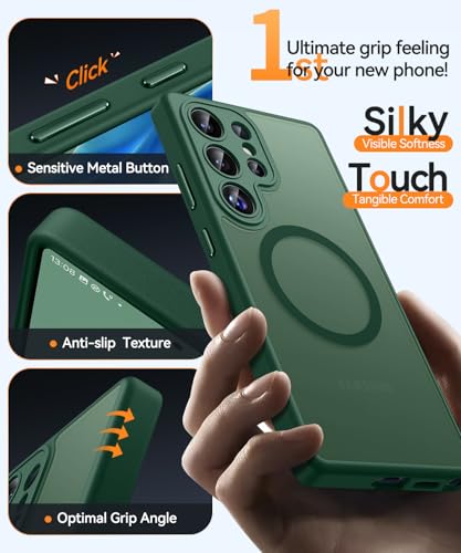Image of CANSHN Designed for Samsung Galaxy S25 Ultra Case (2025) [Full Camera Protection] [Compatible with Magsafe] Translucent Matte Back Protective Phone Cover, Deep Green | (2025)