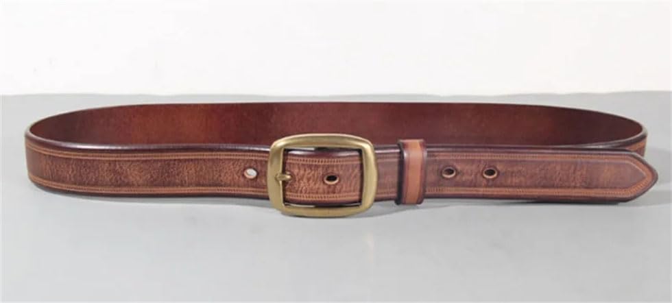 Men Solid Leather Belts Retro Brass Pin Buckle Belt Daily 3.3cm Leather Belt4