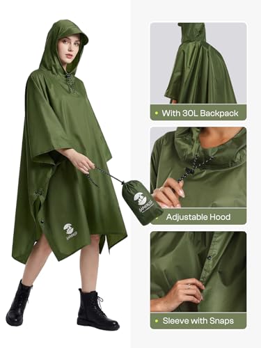 Image of SaphiRose Hooded Rain Poncho Waterproof Raincoat Jacket for Men Women Adults