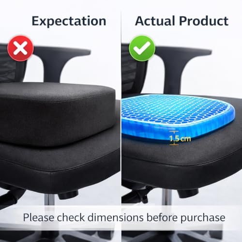 Image of Ultra-Soft Jelly Gel Seat Cushion for Office Chair & Driving - Honeycomb Silicone Cooling Pad for Tailbone & Sciatica Pain Relief - Ergonomic Support for Car & Home (Black) (Square)