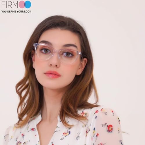 Image of Firmoo Blue Light Blocking Glasses for Computer Reading Womens Cat Eye Acetate Frame Spring Hinge 0.0x Clear
