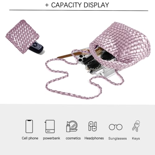 Image of JINMANXUE Fashion Mini Handbag For Women, Woven Tote Bucket Composite Bag Knitting Chain Bags, Crossbody Shoulder Purses