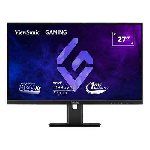 ViewSonic - Pantalla para PC Gamer XG2737 (27 pulgadas, 520 Hz, Full HD 1920 x 1080, 1 ms, IPS, sin bordes, compatible con G-Sync y FreeSync, HDR10, ergonómica, sin parpadeos, 2 HDMI, DP