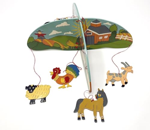 Kiddos and More Cot Mobile - Farm Animals Colorful Handcrafted Painted Wooden Non-Toxic Hanging Nursery Decoration for Cradle, Crib, Gender-Neutral New-born, Infant, Baby - Cot mobile arm not included