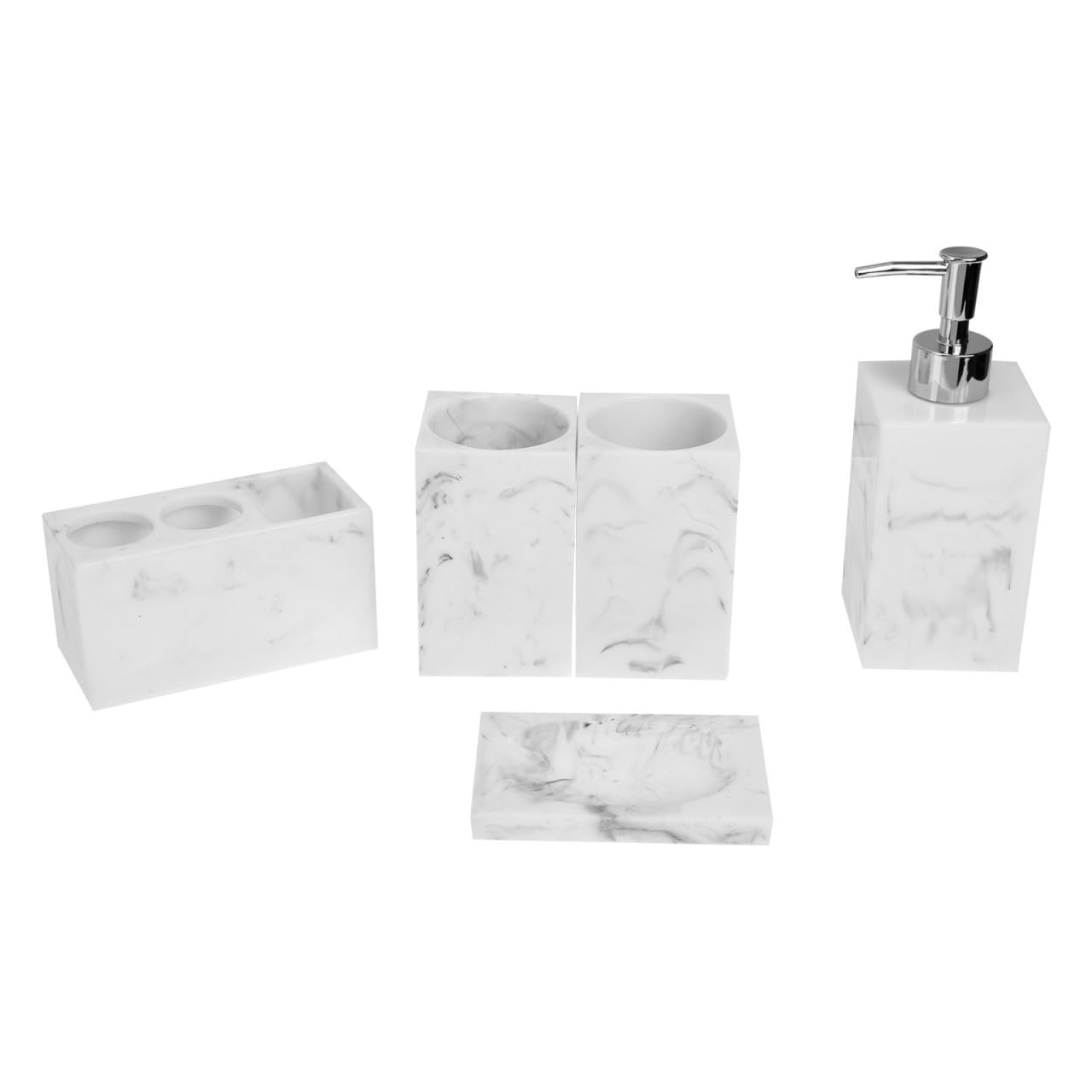 Juego de baño de resina de 5 piezas completo y organizador de lavabo gris para hogar moderno