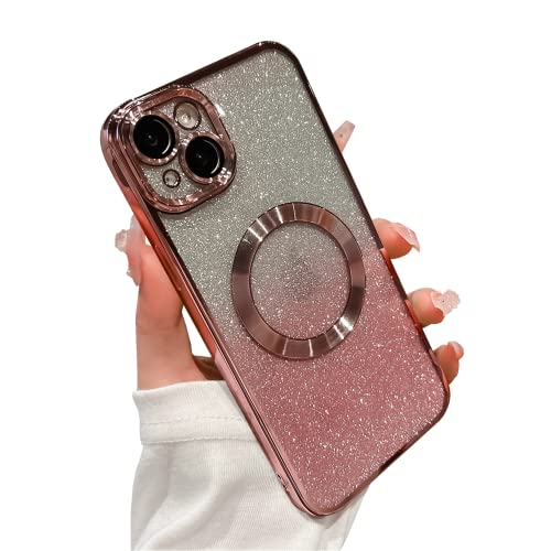 Sobln For Iphone 14 Plus Case Glitter Magnetic Work With Magsafe Full Camera Lens Protection Luxury Plating Cute Bling Clear Shockproof Slim Phone Case For Women Girls (Pink) #TOP24
