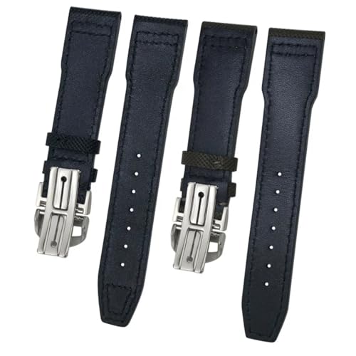 Bracelet montre IWC 20mm 21mm cuir véritable vachette noir vert - 5