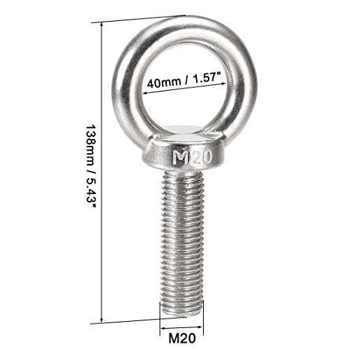 sourcing map Ringschraube M20 x 70mm Außengewinde 304 Edelstahl zum Aufhängen
