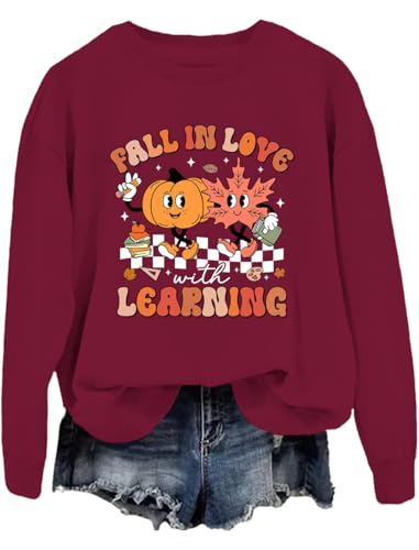 Fall in Love with Learning Sweatshirt Hoodie Autumn Fall Pumpkin Thanksgiving Teacher Shirt
