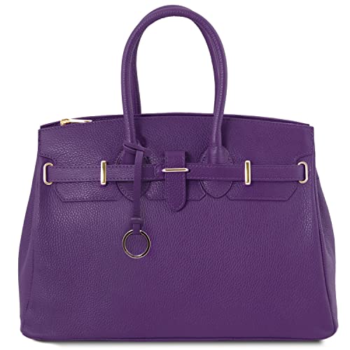 Tuscany Leather TLBag Handtasche aus Leder mit goldfarbenen Beschläge Purple Cover