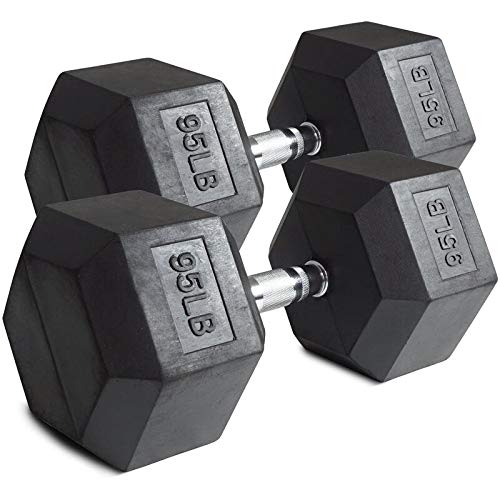 Pair of PowerFit Rubber Hex Dumbbells (95lb)
