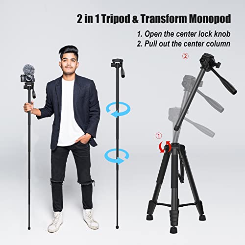 Yotilon 72 Inch Tripod For Camera, Aluminum Dslr Professional Camera Tripod Monopod, 360° Panorama For Video Shoting Still-Lifes For Canon Nikon Sony Samsung Olympus Panasonic & Pentax Black thumb #5
