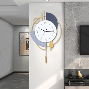 Decorative Silent Quartz Wall Clock with Pendulum, Battery Operated, Large 13×21.65inch for Living Room, Kitchen, Home, Bathroom, Bedroom Wall Decor