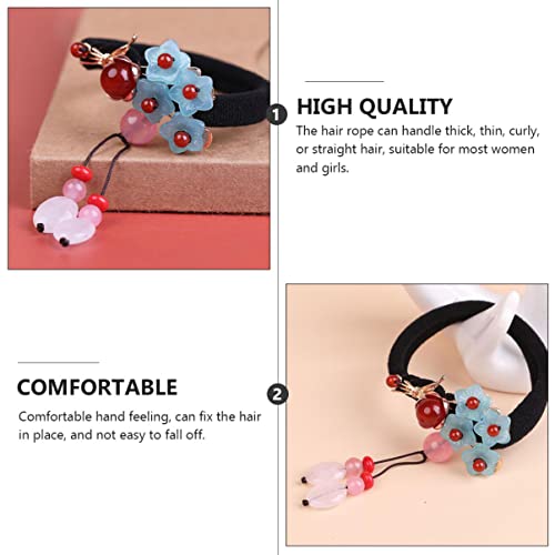 Lalafina 2 Pcs Retro Ties Jade For Children Holder Agate Scrunchy Vintage Ropes Holders Hair Hanfu Tassel Girls Cosplay Band Elastic Scrunchies Ponytail Qi Beaded Kids Chinese Chic #TOP4