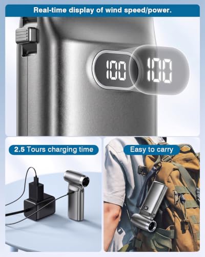Image of Electric Compressed Air Duster Cordless: 60 MPH High Wind Speed Mini Silvery Air Blower for Electronics Portable Computer Cleaner Hand Keyboard Cleaning Powerful Duster for Car Fans and Other Sences