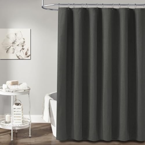BTTN Stall Fabric Shower Curtain, 54x78 Inch Long Linen Cloth Heavy Duty Thick Shower Curtain Set with 10 Plastic Hooks, Hotel Spa Weighted Waterproof Neutral Bath Curtains for Bathroom, Charcoal Grey by BTTN - Image 6