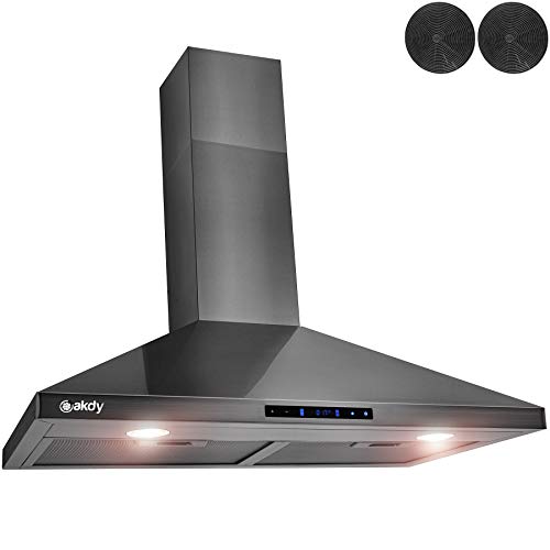 AKDY 30 in. 343 CFM Convertible Wall Mount Range Hood Touch Controls,LED Lights,Carbon Filters in Black Stainless Steel