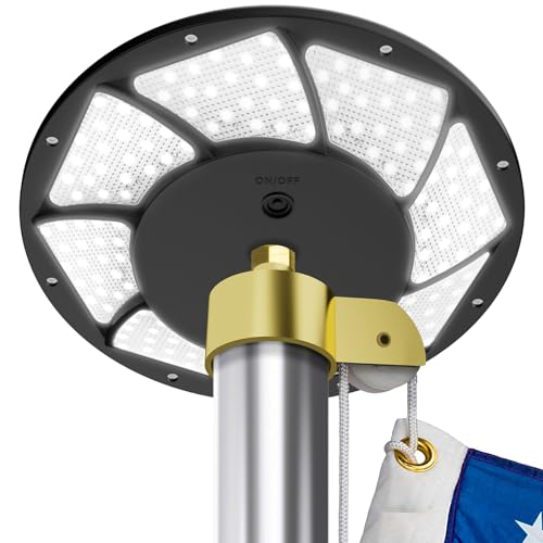 HOOPLE Solar Powered Flag Pole Light for 15 to 25 Ft In-Ground Poles - Super Bright 176 LED From Dusk to Dawn (Black)