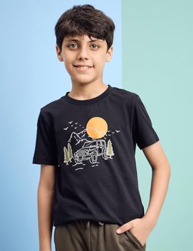 Image of Amazon Brand - Symbol Boys 100% Cotton Graphic Printed Half Sleeves T-Shirt | Age 6-14 Years