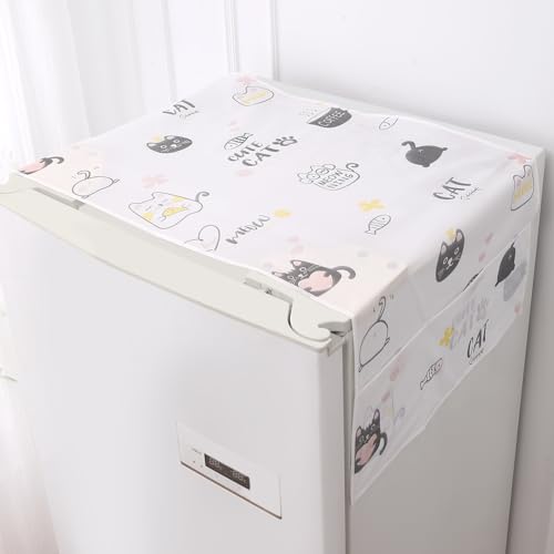 Image of HOKIPO Small Fridge Cover Top | For Smaller Single Door and Smaller Double Door Refrigerator - Waterproof, Printed with 6 Side Pockets, Size Small 130x55 cm,Playful Cats (AR-5875-D6)