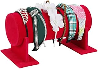 BELLE VOUS Pink Velvet Headband Holder - T-Bar Headband Hoop/Jewellery Display Stand & Detachable Storage Rack/Tower for Hair Accessories and Home Organisation - Ideal for Women/Girls
