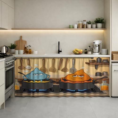 Image of Premium Printed Kitchen Sink Curtain | Washable & Dustproof Rod Pocket Counter Skirt | Perfect for Any Sink,Counter | Multicolor Cooking Theme for Home & Kitchen (150cm X 70cm) (1, Golu Molu)
