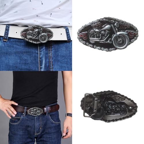 Hebilla de metal para cinturón con motivo de motocicleta clásica y acabado envejecido 2