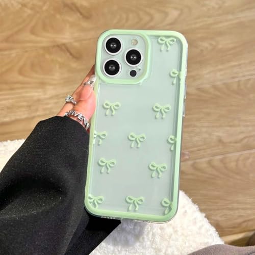 Coque iPhone 13 Pro Max transparente à motif ruban satin vert EYZUTAK